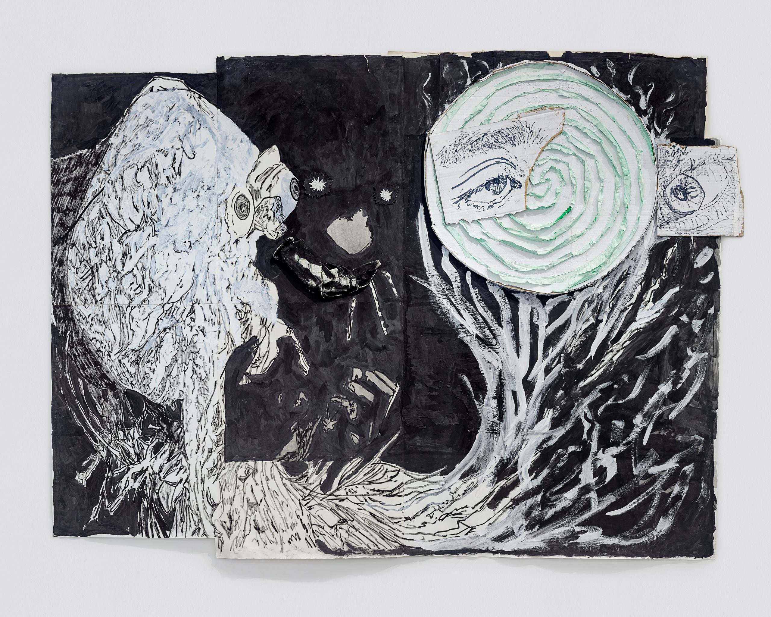 Gabriel Pitan Garcia, O Observador, 2020, Acrílica, grafite, caneta permanente e papel cartão sobre papel algodão,150 x 198,5 cm